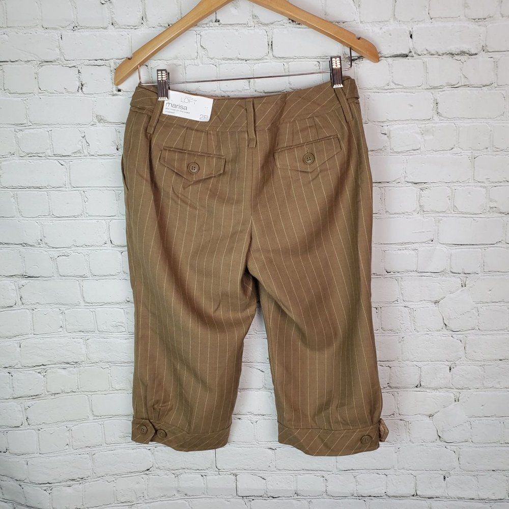 Ann Taylor Loft Marisa Cropped Pant Dress Brown Wool Blend Size 2P Striped - Picture 7 of 12